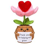 Wavwavw Teacher Appreciation Gifts Positive Handmade Crochet Flower Doll with Card Thank You for Helping Me Grow Thank You Gifts for Teacher Birthday Christmas Home Office Decor(Red Heart Flower)