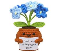Wavwavw Teacher Appreciation Gifts Positive Handmade Crochet Flower Doll with Card Thank You for Helping Me Grow Thank You Gifts for Teacher Birthday Christmas Home Office Decor(Forget Me Not)
