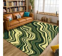 Wavy Area Rug, Abstract Modern Curves Lines None Green Low Pile Sponge Aesthetic Rectangle Home Floor Carpet Rugs for Living Room Bedroom College Dorm Kitchen Decor 5' X 7'