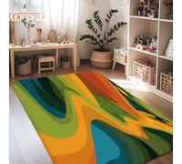 Wavy Area Rug, Contemporary Abstract Curves Lines Fall Orange Non-Slip Carpets Fade Resistant Home Aesthetic Rugs for Living Room Bedroom Kitchen Hallway Decor 4' X 6'
