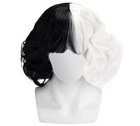 Wavy Black White Wig Two-color Wig, Half Black and Half White Short Wavy Curly Hair for Halloween Christmas Carnival Party and Cosplay Party Costume Accessories