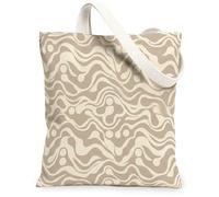 Wavy Canvas Tote Bag for Women, Modern Minimalistic Abstract Dots None Beige Washable Reusable Market Tote Bag Ideas for Family Friends Colleagues Reading Loves 13x15 Inch