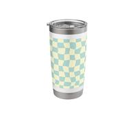 Wavy Checkered Light Yellow, Mint Green Checkerboard Pattern Stainless Steel Insulated Tumbler