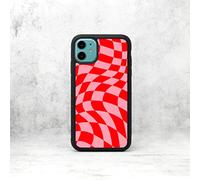 Wavy Checkered Pattern Rubber Phone Case/Cover Compatible with iPhone 13 Pro Red