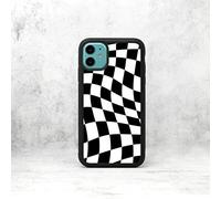 Wavy Checkered Pattern Rubber Phone Case/Cover Compatible with iPhone XR Black
