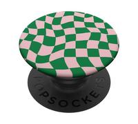 Wavy Checkered Pink and Kelly Green Checkerboard Pattern PopSockets Adhesive PopGrip
