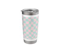 Wavy Checkered Pink and Mint Green Checkerboard Pattern Stainless Steel Insulated Tumbler