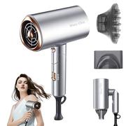 Wavy Chic Professional Hair Dryer 2000W Powerful Ionic Hairdryer, Foldable Lightweight Travel Hair Dryer with Diffuser for Curly Hair, Dual Voltage, Anti Frizz Heat Blow Dryer for Women & Men, Grey