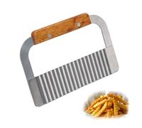 Wavy Crinkle Cutter Stainless Steel Blade Garnish Potato Chip Dough Vegetable Cutter Cutting Tool with Wooden Handle (Silver)