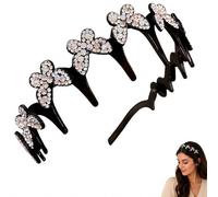 Wavy Crystal Headband Set, Butterfly Flower Comb Head Bands with Sparkling Glitter Accents, Non Slip Rhinestone Hair Accessories for Women & Girls (White)
