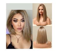 Wavy Curly Wigs Brown Blonde Lace Front Wigs Short Straight Bob Synthetic Lace Frontal Wig with Baby Hair for Women Blunt Cut Natural Daily Hair Long Curly Colored Wigs