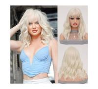 Wavy Curly Wigs Daily Use Women's Holiday Party High Qualit Natural Black Wig Long Curly Bob Synthetic Heat Resistant Wig Natural Wavy Bangs Wig Long Curly Colored Wigs(Blonde)