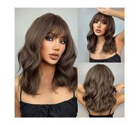 Wavy Curly Wigs Dark Brown Short Wavy Wigs with Bangs Medium Lolita Natural Bob Synthetic Wig for Women Afro Daily Heat Resistant Hair Long Curly Colored Wigs