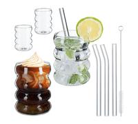 Wavy Drinking Glasses Iced Coffee Tumbler Set Design Water Straws Cocktails