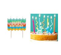Wavy Happy Birthday Block Candle & Balloon Dog Birthday Candles Bundle