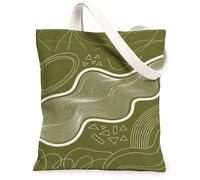Wavy Lines Canvas Tote Bag for Women, Modern Minimalistic Geometric Shapes Curved Patterns N/a Olive Green Washable Reusable Shopping Bag Ideas for Shopping Trips Office Library Casual 13x15 Inch