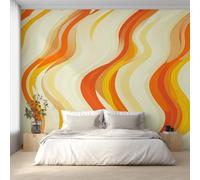 Wavy Lines Wallpaper for Living Room, Abstract Retro 70s Wall Mural for Bedroom 450x315 cm, Non-Woven Photo Wallpaper, Home Decor D&O70