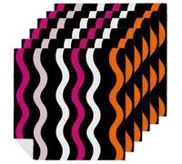 Wavy Lines White Black Orange Red Cloth Napkins Set of 6, Square Premium Reusable Washable Polyester Table Linen Napkin for Dinner Party