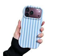 Wavy Phone Case for iPhone 17 Pro,Cute Blue and White Striped Design | Cute Aesthetic Blue and White Striped Curly Wavy Edge Frame Shockproof Protective Phone Case for Women Girls
