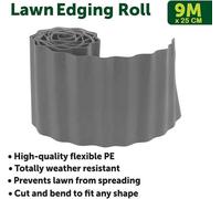 Wavy Plastic Garden Lawn Edging, H-15Cm, L-9M, Grey