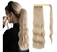 Wavy Ponytail Extension, Wrap Around Ponytail Hair Extensions, Long Pony Tail Hair Extension (18/613# Ash Brown & Bleach Blonde, 22inch wavy)