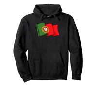 Wavy Portugal Flag Design Green Red National Pride Graphic Pullover Hoodie