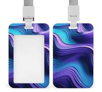 Wavy Purple Badge Holder with Lanyard - Waterproof Hard Plastic ID Card Holder Professional Name Tag Vertical ID Card Name Badge for Office Nurse Doctor Teacher