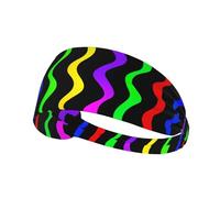Wavy Rainbow Stripes On Black Hairband | Sports Sweatbands For Workout Athletic Running Yoga Gym