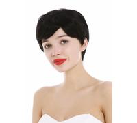 Wavy Short Pixie Real Hair Wig Women Men Androgynous Black