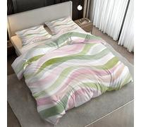 Wavy Stripe Duvet Cover Sets, Sage Green Pink Geometric Emperor Size Bedding Sets, Soft Reversible Microfiber Quilt Cover & 2 Pillowcases, Zipper Closure, Bedroom Decor BhT42
