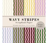 Wavy Stripes Scrapbook Paper Preppy Colors: 20 Double-Sided Sheets for Decorative Paper Crafts, Junk Journals, Decoupage, Origami, and Mixed Media | 8.5x8.5 in (21.59x21.59 cm)