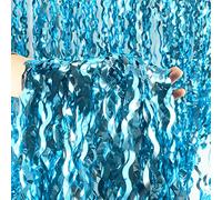 Wavy Tinsel Foil Fringe Curtains Teal Blue Streamers Backdrop for Ocean Themed Party Blue Birthday Under The Sea Party Decorations(2 Pack,3.2 ft x 6.6 ft)
