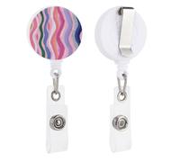Wavy Vertical Pattern Pastels and Silver Retractable Badge Holder Reel Clip ID Card Holder for Doctor Nurse Student Office Worker