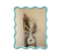 Wavy Wall Mirror 29x38cm Rectangle Plastic Frame Modern Bathroom Vanity Home Decor (Blue)