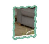 Wavy Wall Mirror 29x38cm Rectangle Plastic Frame Modern Bathroom Vanity Home Decor (Green)