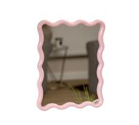 Wavy Wall Mirror 29x38cm Rectangle Plastic Frame Modern Bathroom Vanity Home Decor (Pink)