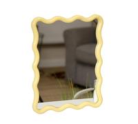 Wavy Wall Mirror 29x38cm Rectangle Plastic Frame Modern Bathroom Vanity Home Decor (Yellow)