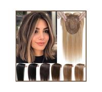Wavy Wig Human Hair Topper with Bangs 12×13cm Silk Base Hairpiece 10-14" Indian Remy Hair Clip In Straight Hair Extension for Women with Thinning Hair Wig Grip (Size:35cm (14inches),Color:1)