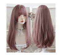 Wavy Wigs 24" Long Straight Hair Synthetic Wig for Women Girl, Pink Thin Rattan Bangs Wig, Natural Heat-resistant Daily Cosplay Party Wig Women's Wigs
