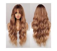 Wavy Wigs Long Brown Blonde Wigs with Bangs Water Wave Heat Resistant Wavy Hair Synthetic Wig for Women Daliy Natural Lolita Women's Wigs
