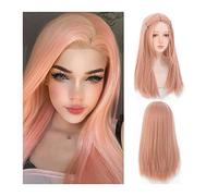 Wavy Wigs Orange Pink Wigs for Girls Women Long Straight Wig Middle Parting Wigs Natural Looking Heat-resistant Synthetic Wig for Daily Party Cosplay Women's Wigs