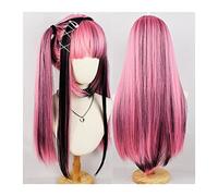 Wavy Wigs Pink Highlights Black Wig with Bangs, Long Straight Synthetic Hair Wig Soft Breathable Heat Resistant Pink and Black Cosplay Party Wig Women's Wigs
