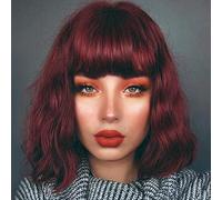 Wavy with Bangs Dark Root Ombre Silver Synthetic Shoulder Length Short Curly for Women