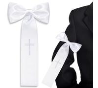 Wavyknot 1 Pcs 9 x 5.5 Inch First Communion Arm Band with Cross Satin White Arm Band with Embroidered Cross for First Communion Celebration