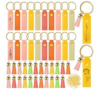 Wavyknot 100 Pcs Keychain Accessories Set Including 50 Pack PU Leather Blank Wristband, 50 Pack Tassels with 100 Key Rings DIY Multi-color Keychain Making Craft for Wallet Purse Clutch Cellphone