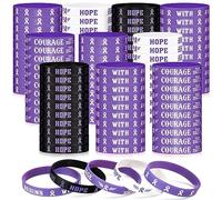 Wavyknot 100 Pcs Purple Ribbon Awareness Bracelets Bulk Silicone Hope Strength Faith Courage Health Awareness Rubber Wristbands Lupus Domestic Violence Epilepsy Pancreatic Cancer Alzheimers Bracelet,
