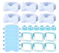 Wavyknot 24Pcs Sleepover Party Favors for Girls 6 Spa Makeup Headband 6 Plush Sleep Eye Mask 6 Hair Claw Clips 6 Clear Cosmetic Bags for Slumber Weekend Makeover Girls Trip Party Supplies Gifts(Blue)