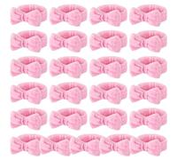 Wavyknot 25 Pcs Pink Spa Headband Bulk Pink Makeup Headbands for Washing Face Cute Bow Hairbands Soft Coral Fleece Hairbands for Women Face Skin Care Makeup Spa Gift Shower Yoga
