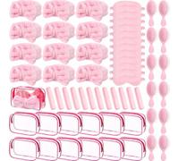 Wavyknot 60 Pcs Sleepover Party Supplies 12 Pink Spa Headband 12 Plush Sleep Eye Mask 12 Mini Hair Brush 12 Combs 12 Clear Cosmetic Bags Bulk for Christmas Spa Slumber Party Favors Gift