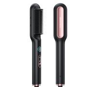 Wavytalk Hair Straightener Brush, Ionic Straightening Brush 2 in 1 UK Plug, Anti-Scald Ceramic Straightener Comb with LED Display for Home Salon and Sleek Sweep, Dual Voltage